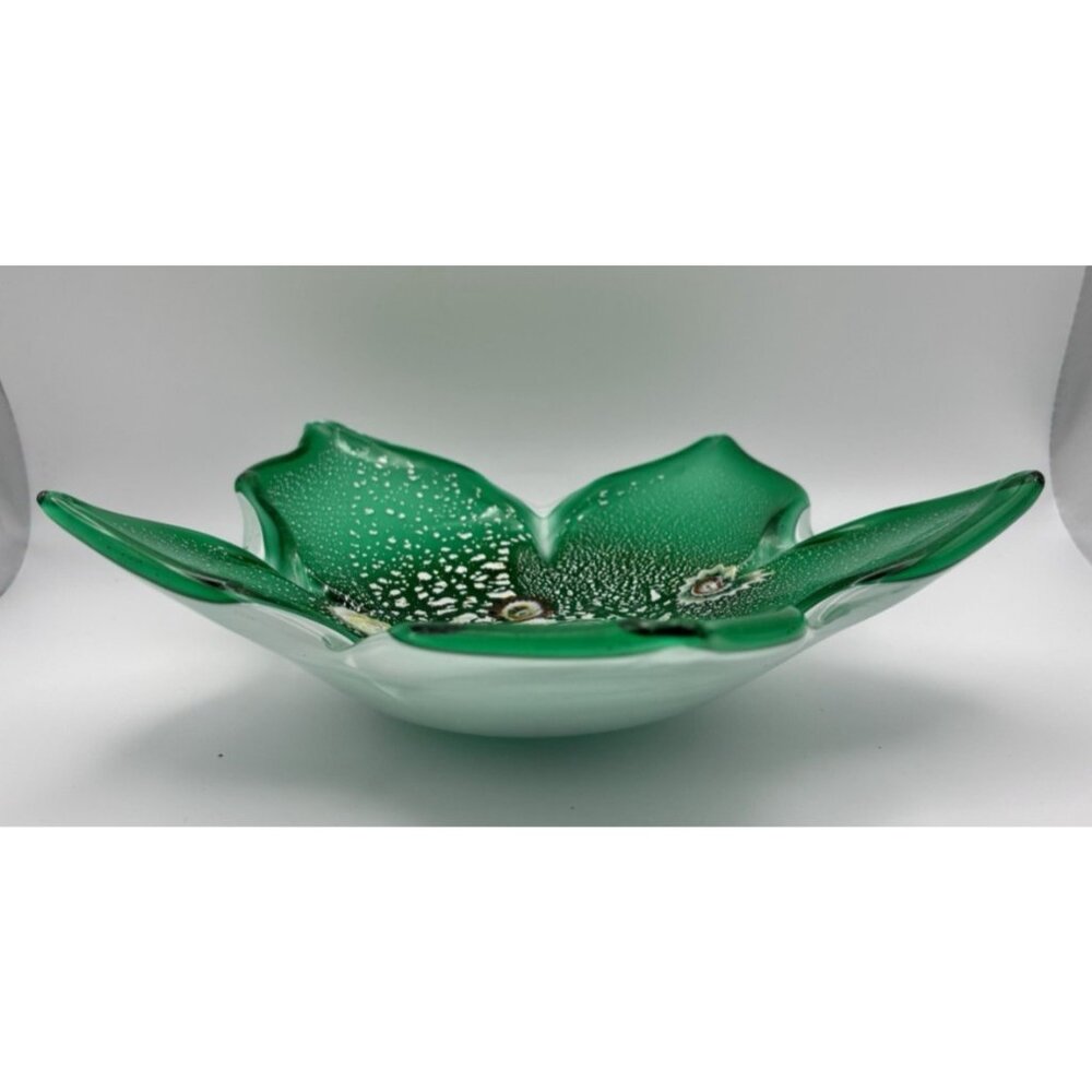 Vintage Fratelli Toso Murano Italy Green Glass w/ Millifiori Candy Dish Ashtray - Picture 2 of 7